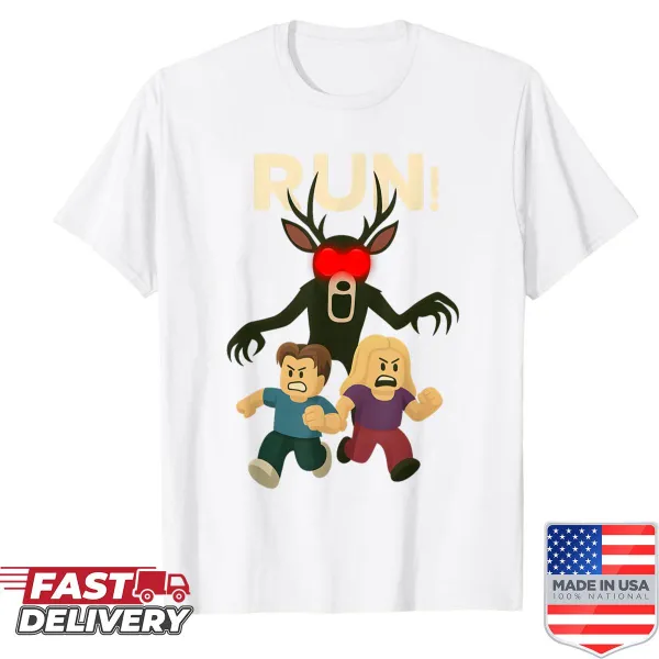 Cartoon deer running in a forest Halloween-themed shirt