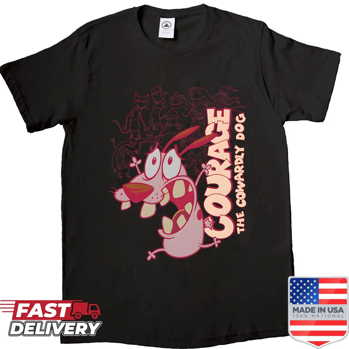 Cute shirt featuring an illustration of a character running scared