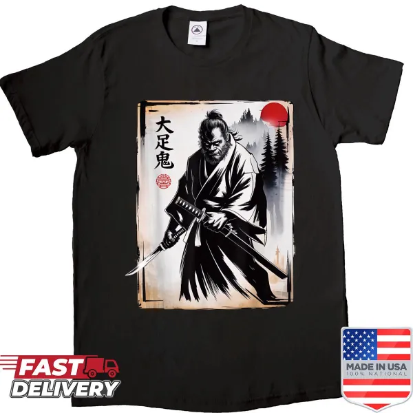 Samurai Bigfoot themed shirt with vintage Japanese art design