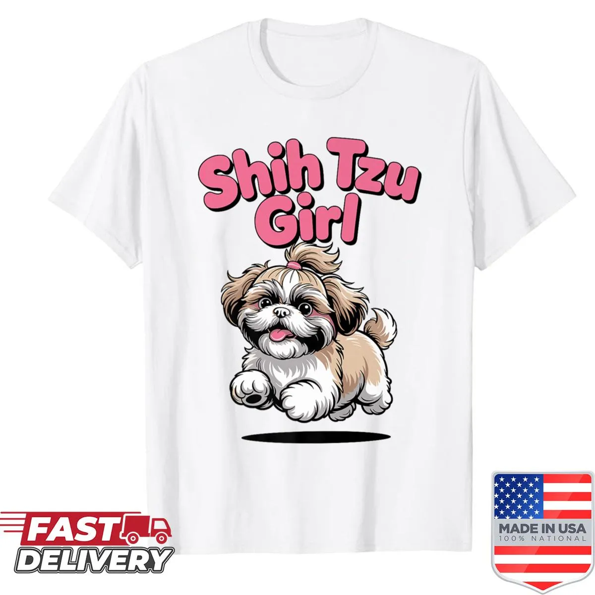 Cute cartoon Shih Tzu design on a women's shirt for dog lovers