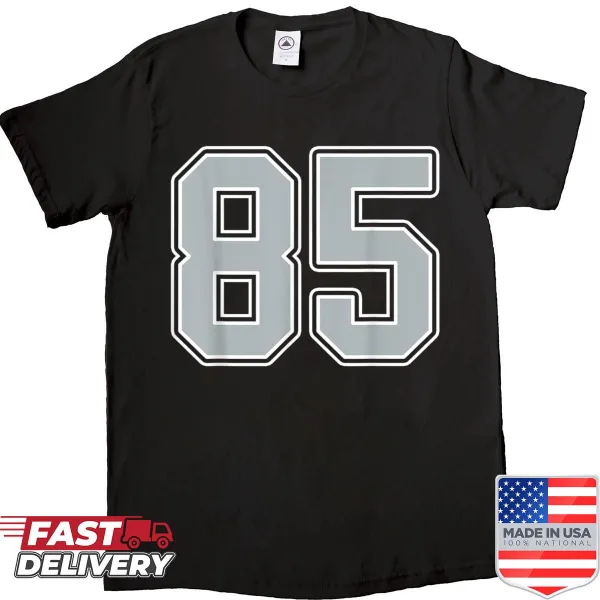 Classic jersey shirt featuring number 85 in black, white, and silver