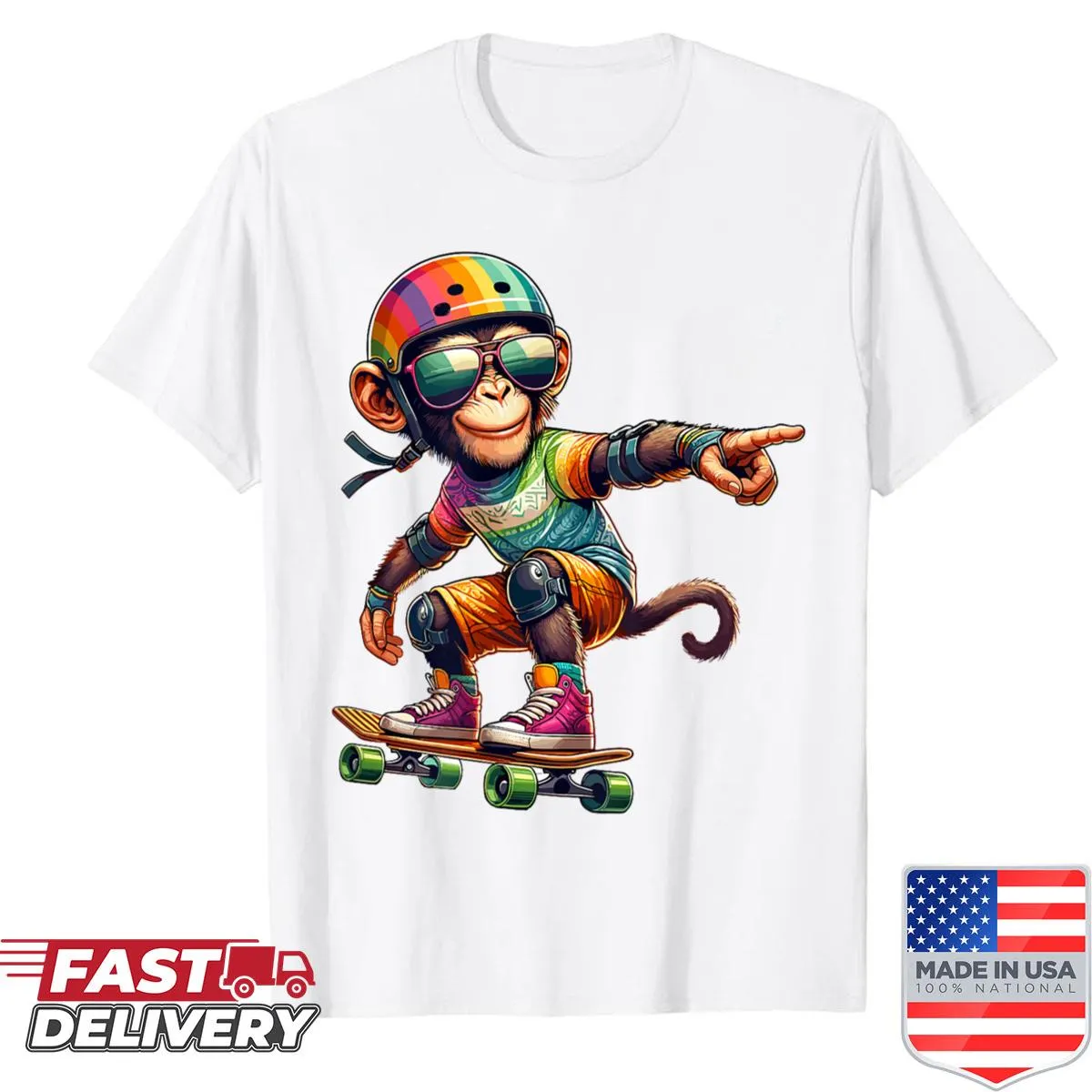 Cartoon skater monkey graphic on a shirt