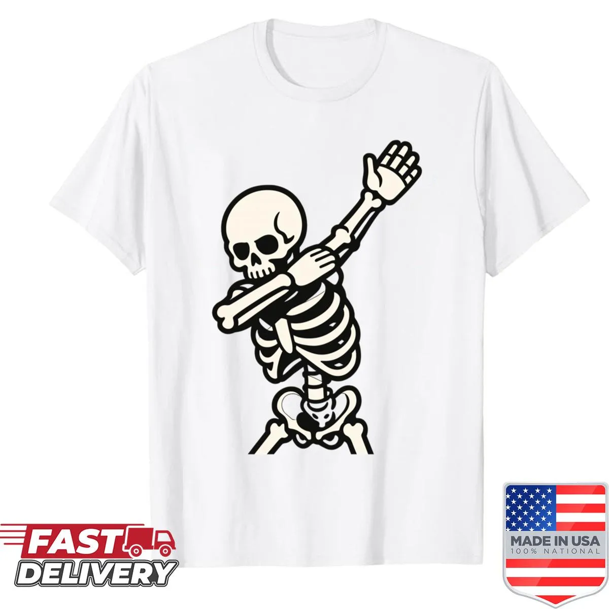 Funny dabbing skeleton graphic on a Halloween T-shirt