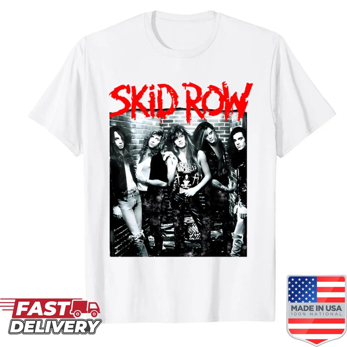 Vintage-style shirt featuring Skid Row band artwork