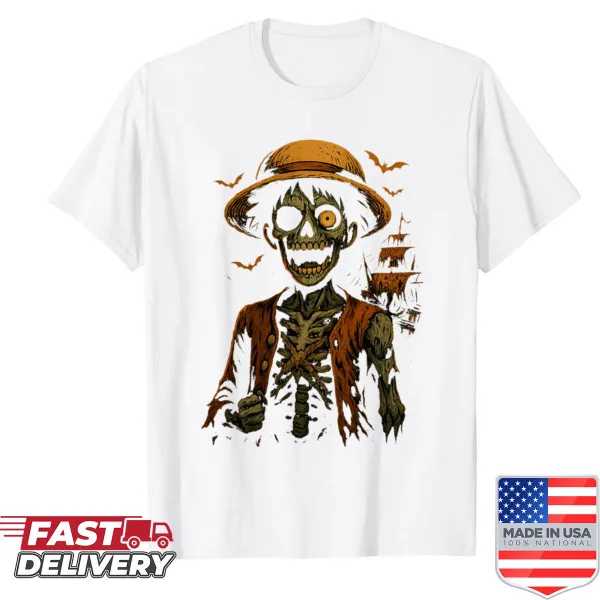 Pirate-themed shirt featuring a bold skull design