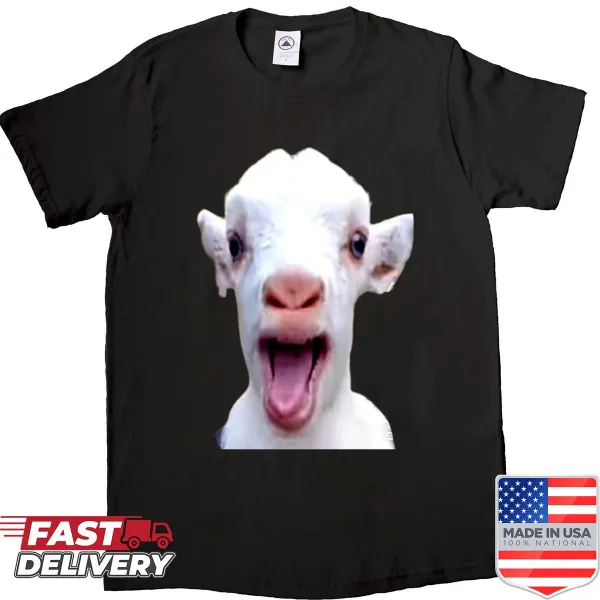Adorable shirt featuring a smiling goat graphic in playful illustration