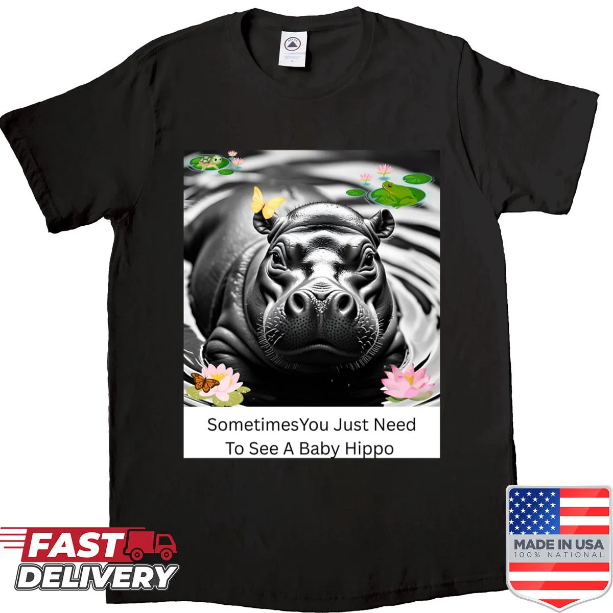 Cute baby hippo illustration on a t-shirt