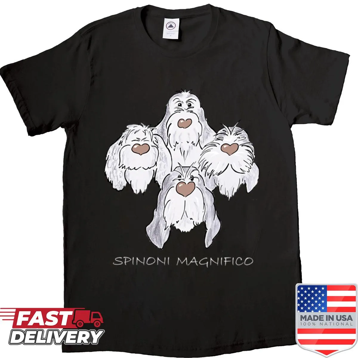 Oversized shirt with white text featuring Spinoni Magnifico