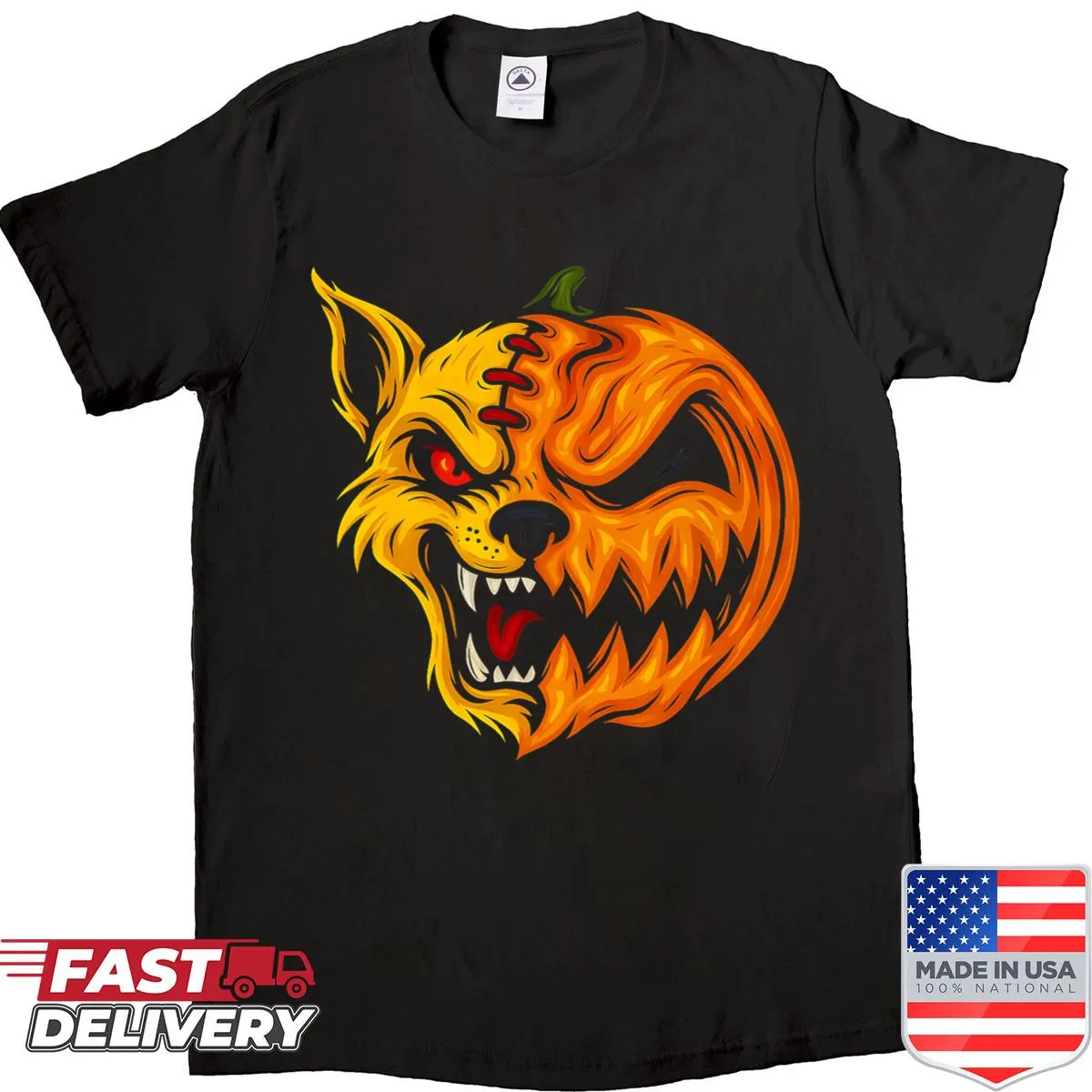 Cute pumpkin dog illustration on a Halloween T-shirt
