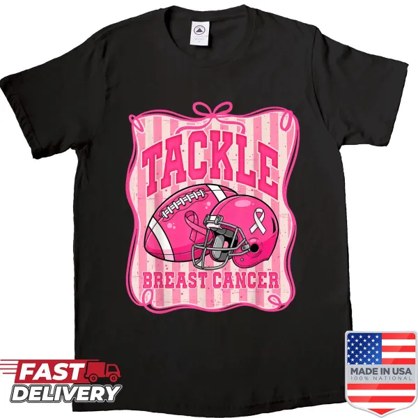 Pink shirt for breast cancer awareness with football theme