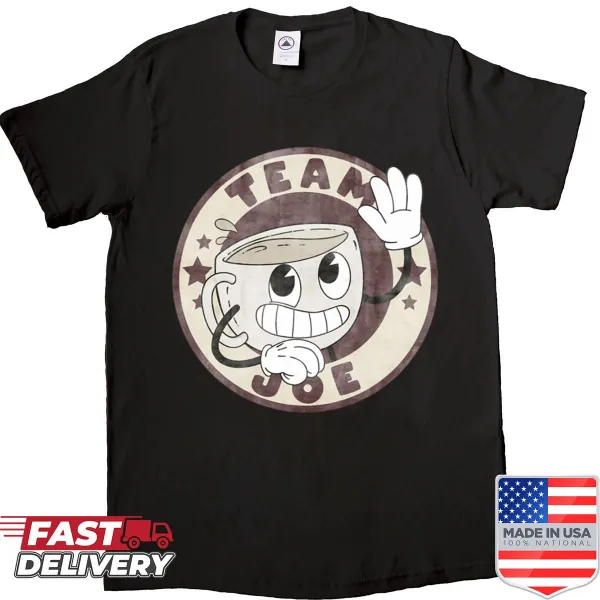Cartoon 'Team Joe' coffee badge shirt