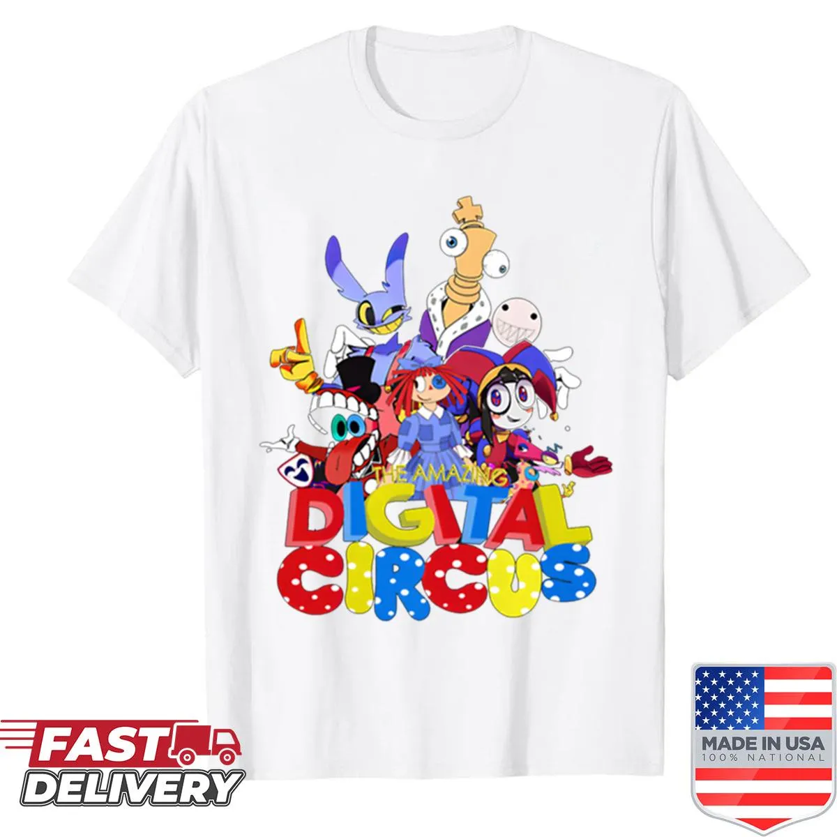 Shirt featuring 'The Amazing Digital Circus' text in playful typography