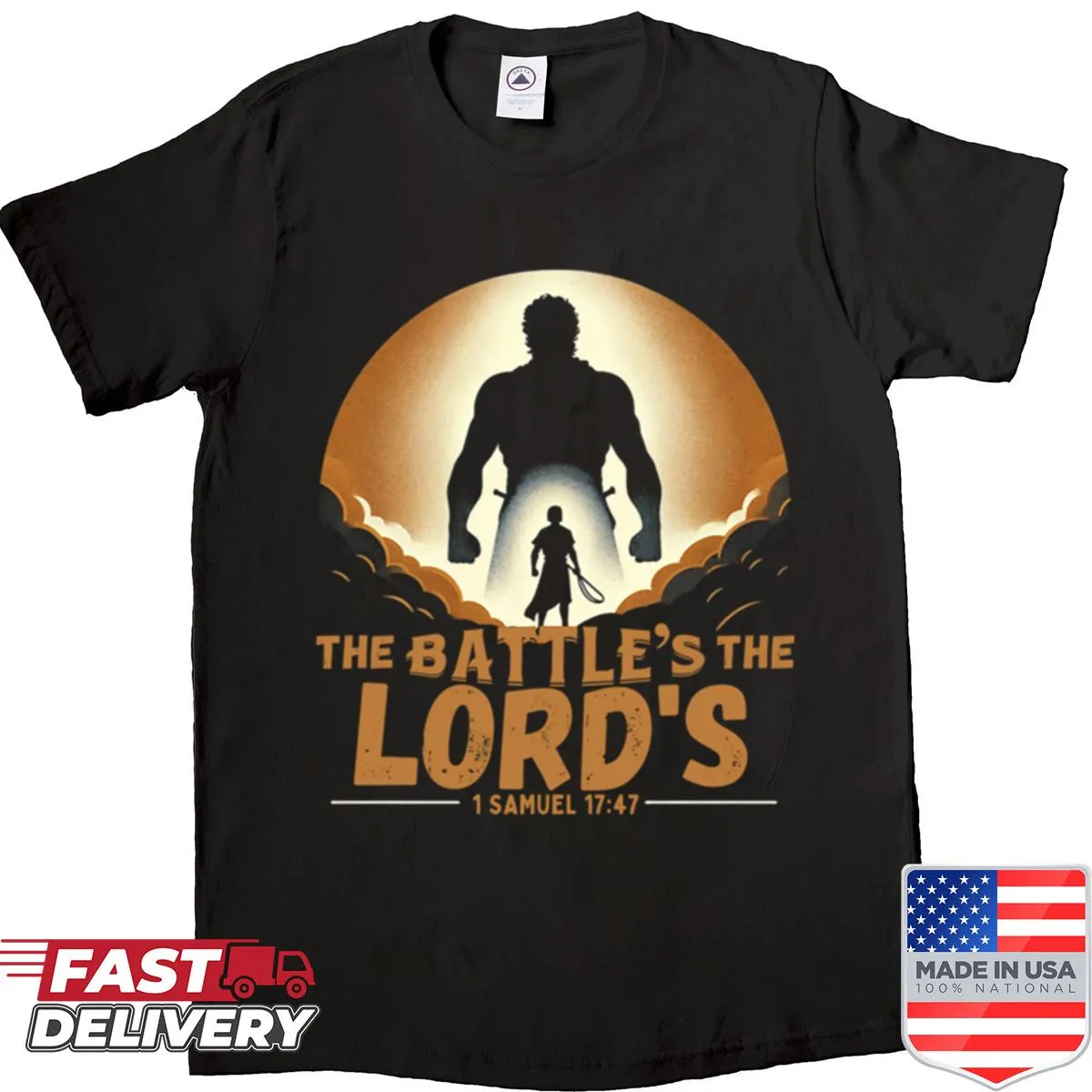 David and Goliath illustration on a Christian shirt