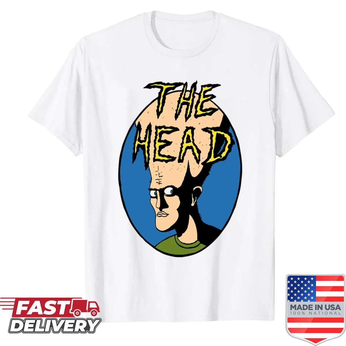 Playful graphic shirt featuring a humorous head design