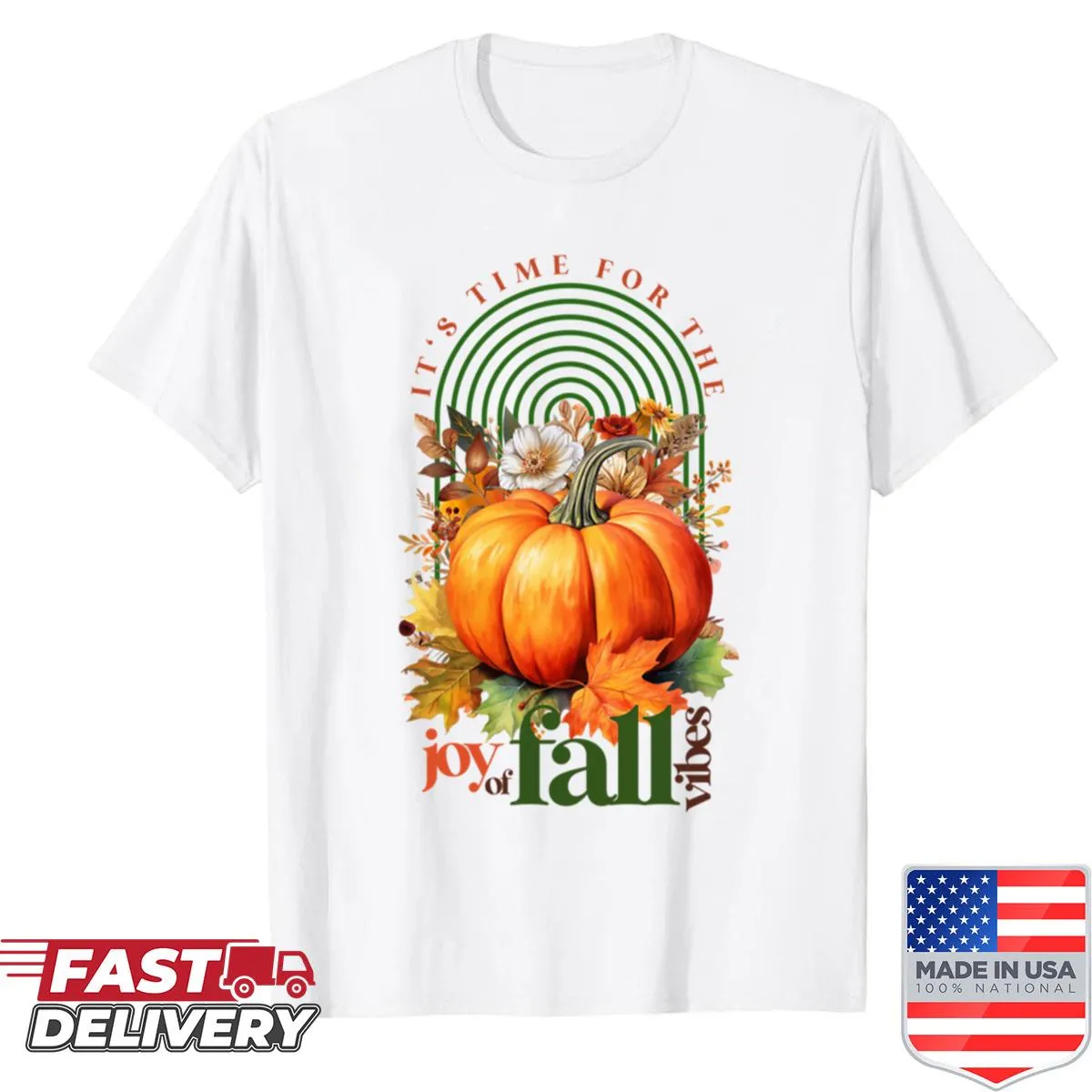 Shirt showcasing autumn-themed design celebrating fall vibes