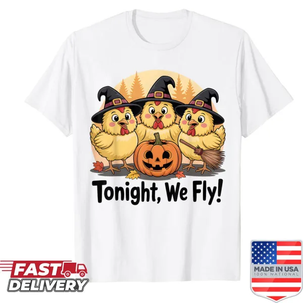 Funny Halloween shirt with a chicken dressed as a witch