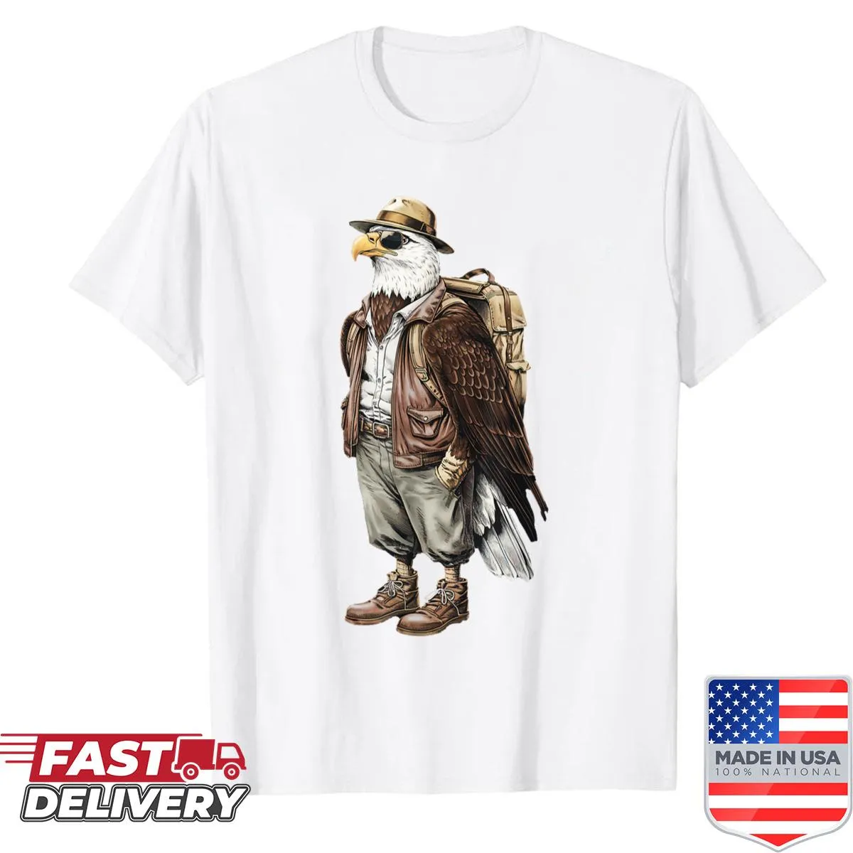 Illustrated shirt featuring various birds and eagles