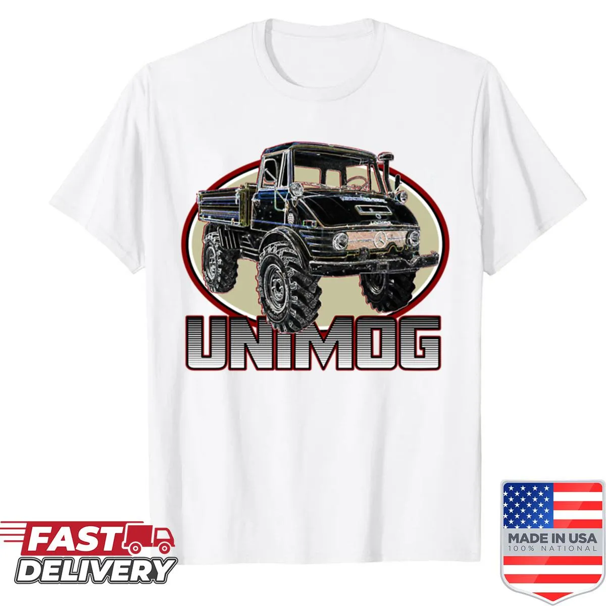 Vintage Unimog graphic on a black background T-shirt