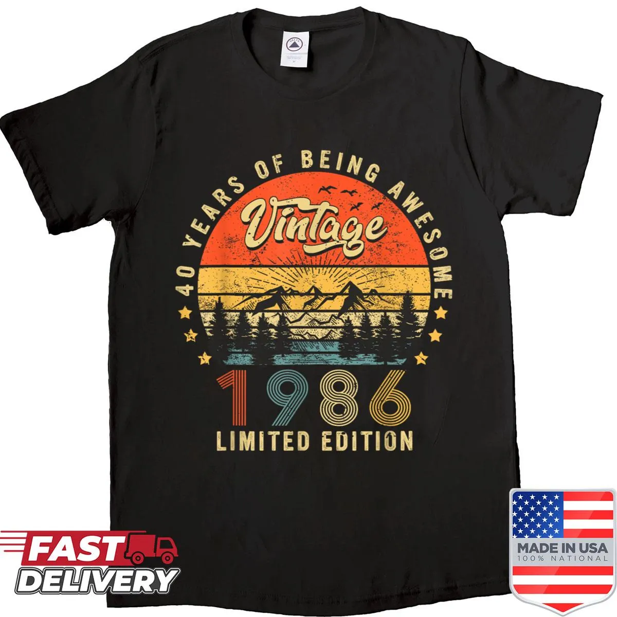 Vintage 1986 shirt celebrating the 40th birthday with playful typography