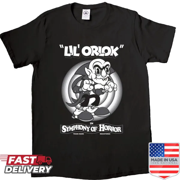 Vintage-style Nosferatu cartoon graphic on oversized shirt