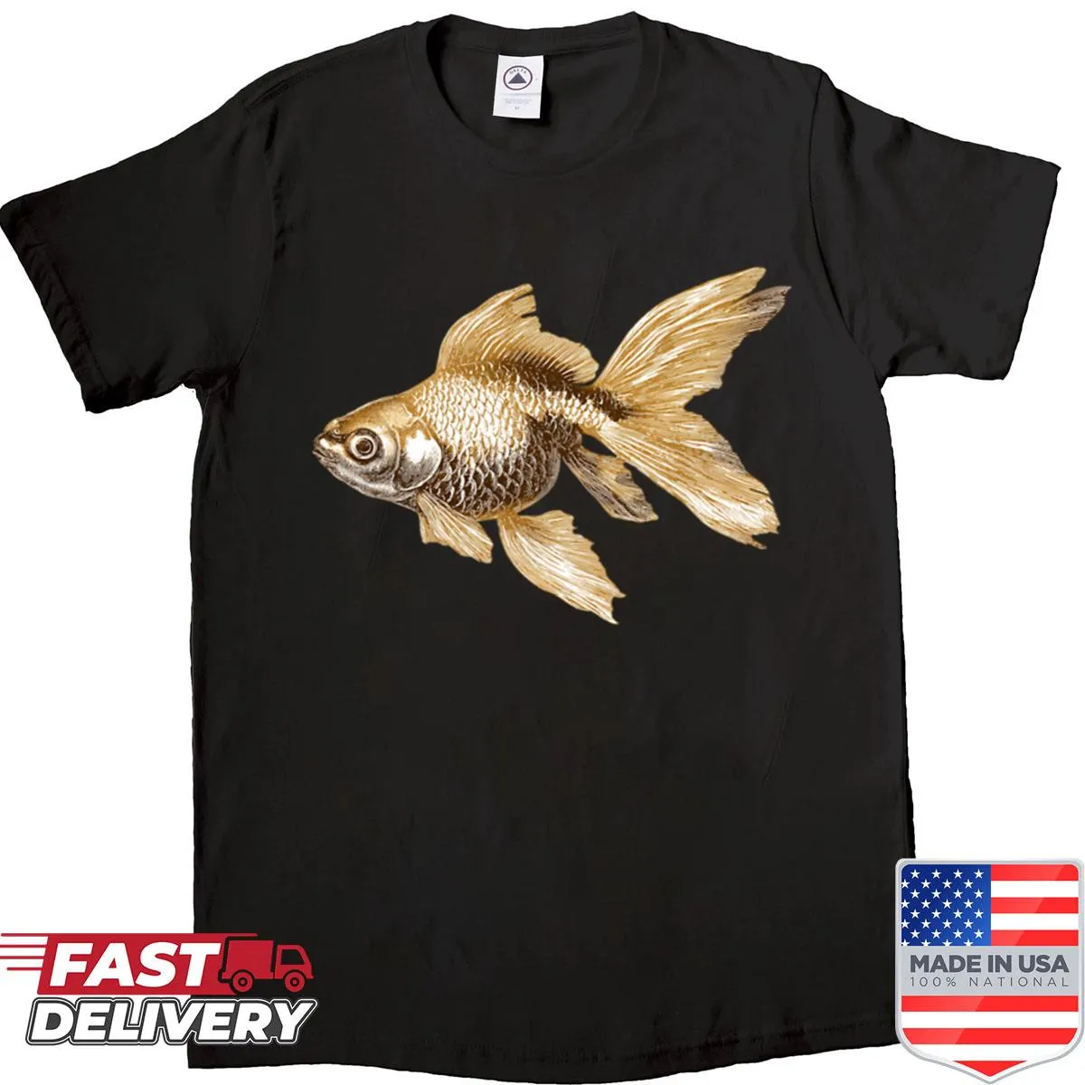 Vintage drawing of a goldfish on a stylish shirt