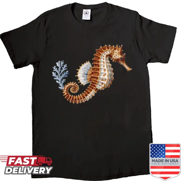 Vintage seahorse illustration on a casual shirt
