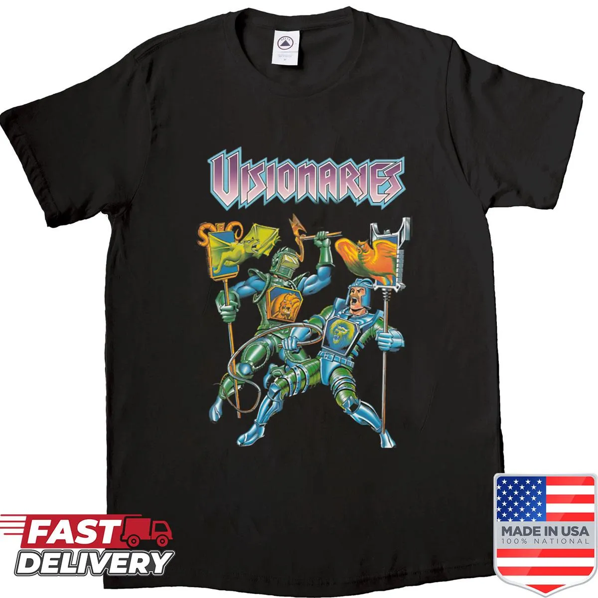 Shirt with knights in a magical landscape illustration