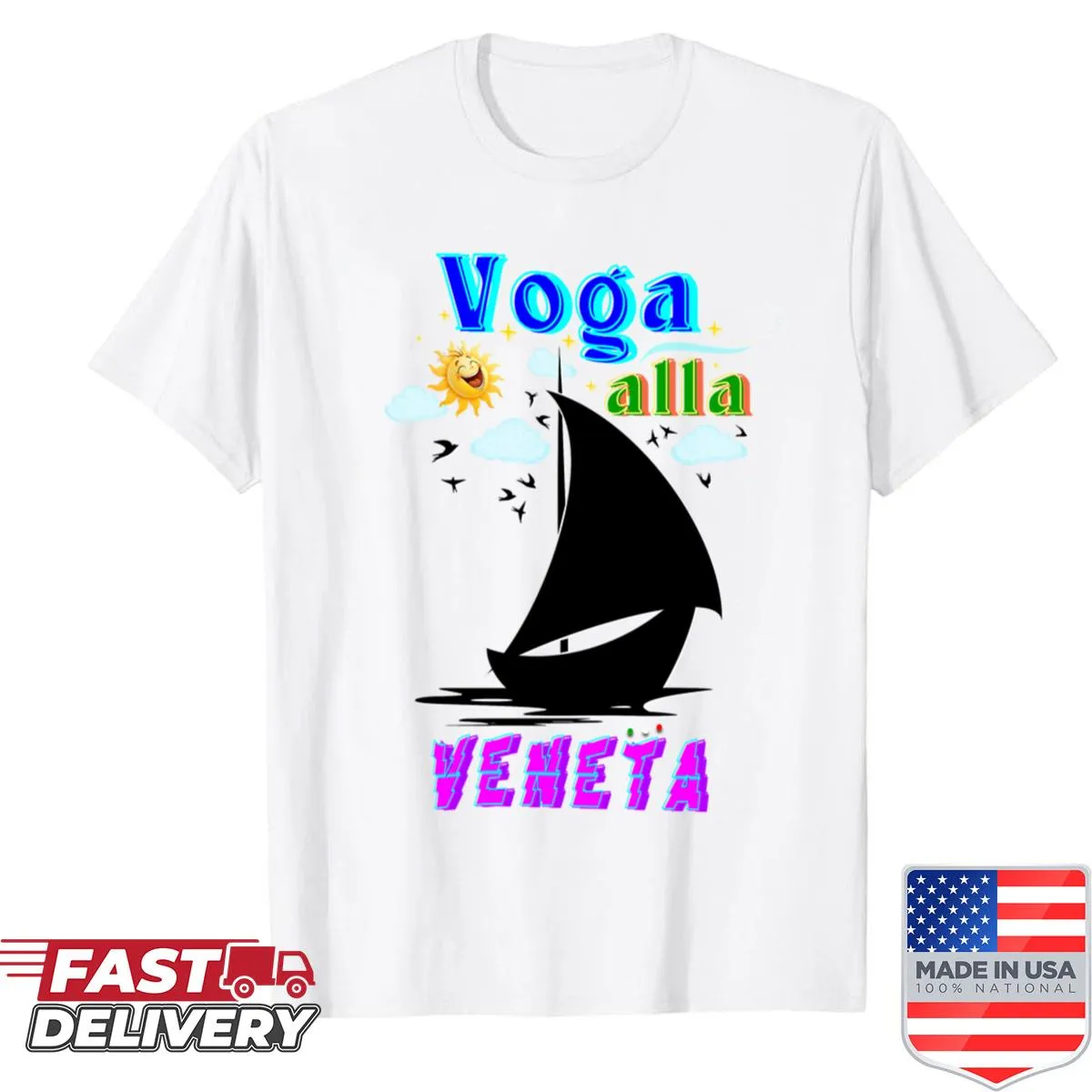 Illustrative shirt depicting Voga Alla Veneta, a traditional Venetian rowing style