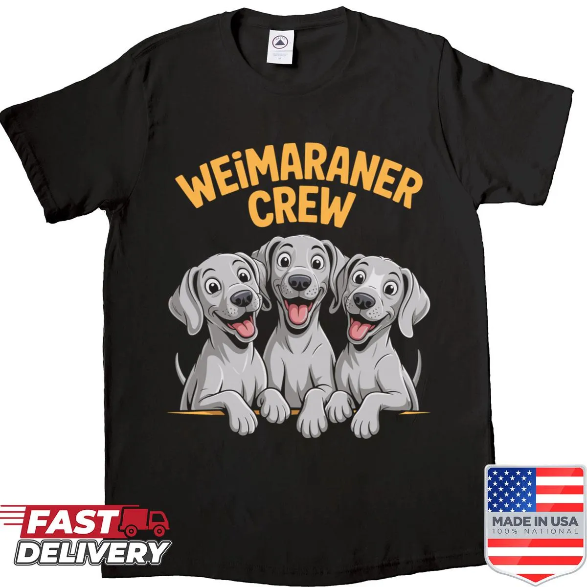 Cute cartoon Weimaraner graphic on a dog lover's shirt