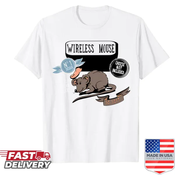 Cartoon-style oversized shirt with a wireless mouse graphic