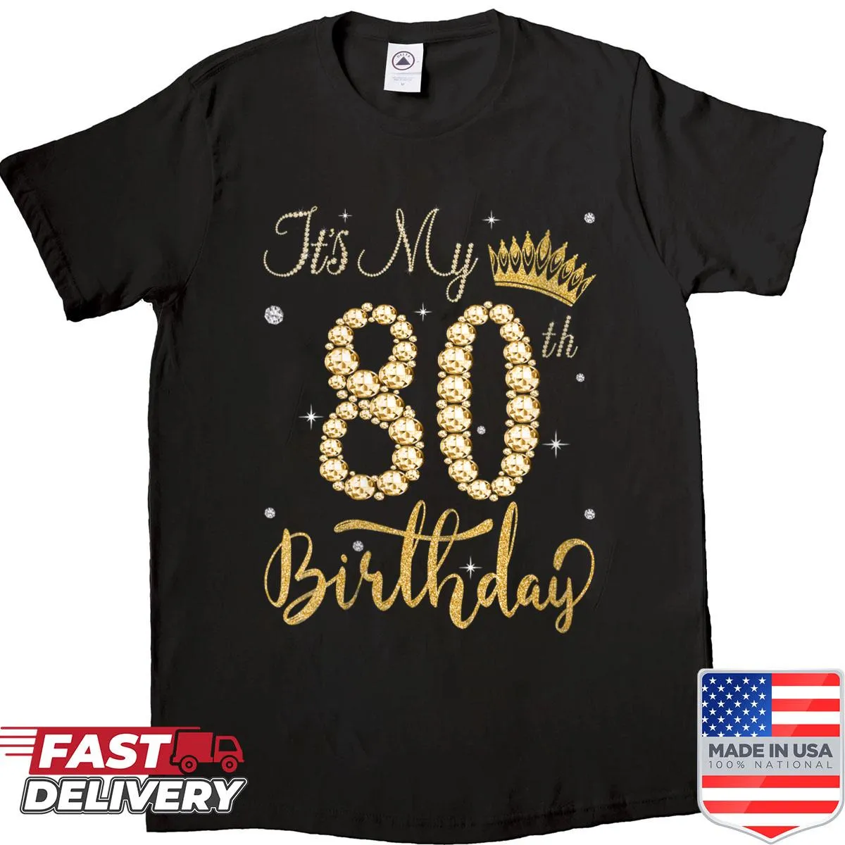 T-shirt featuring a diamond crown for an 80th birthday queen