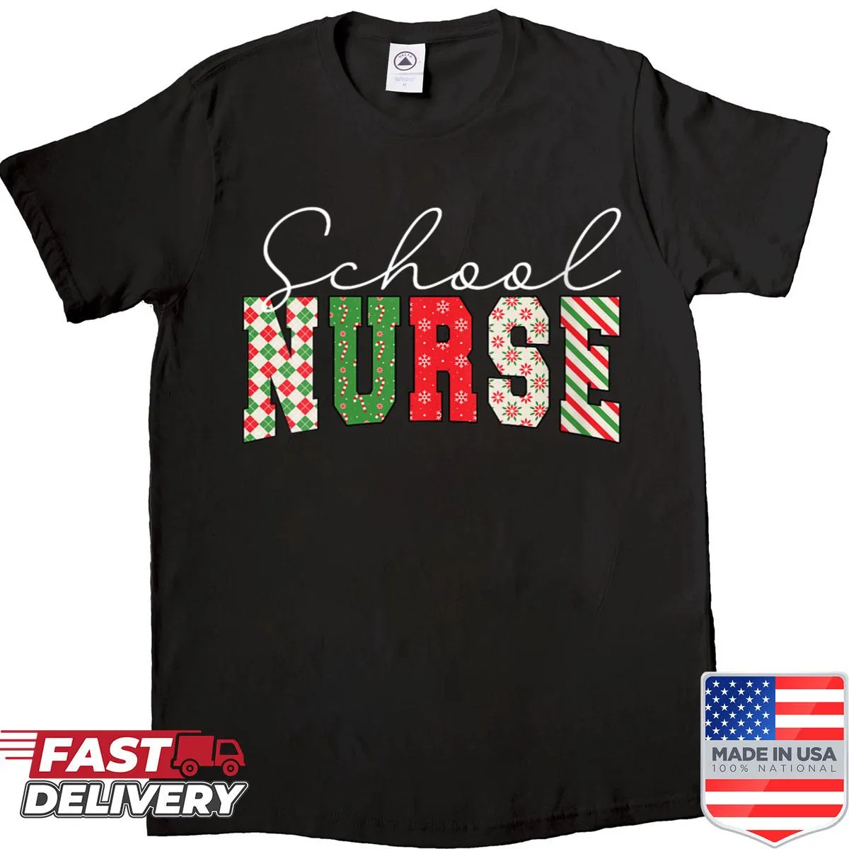 Retro Christmas shirt for school nurses with festive designs
