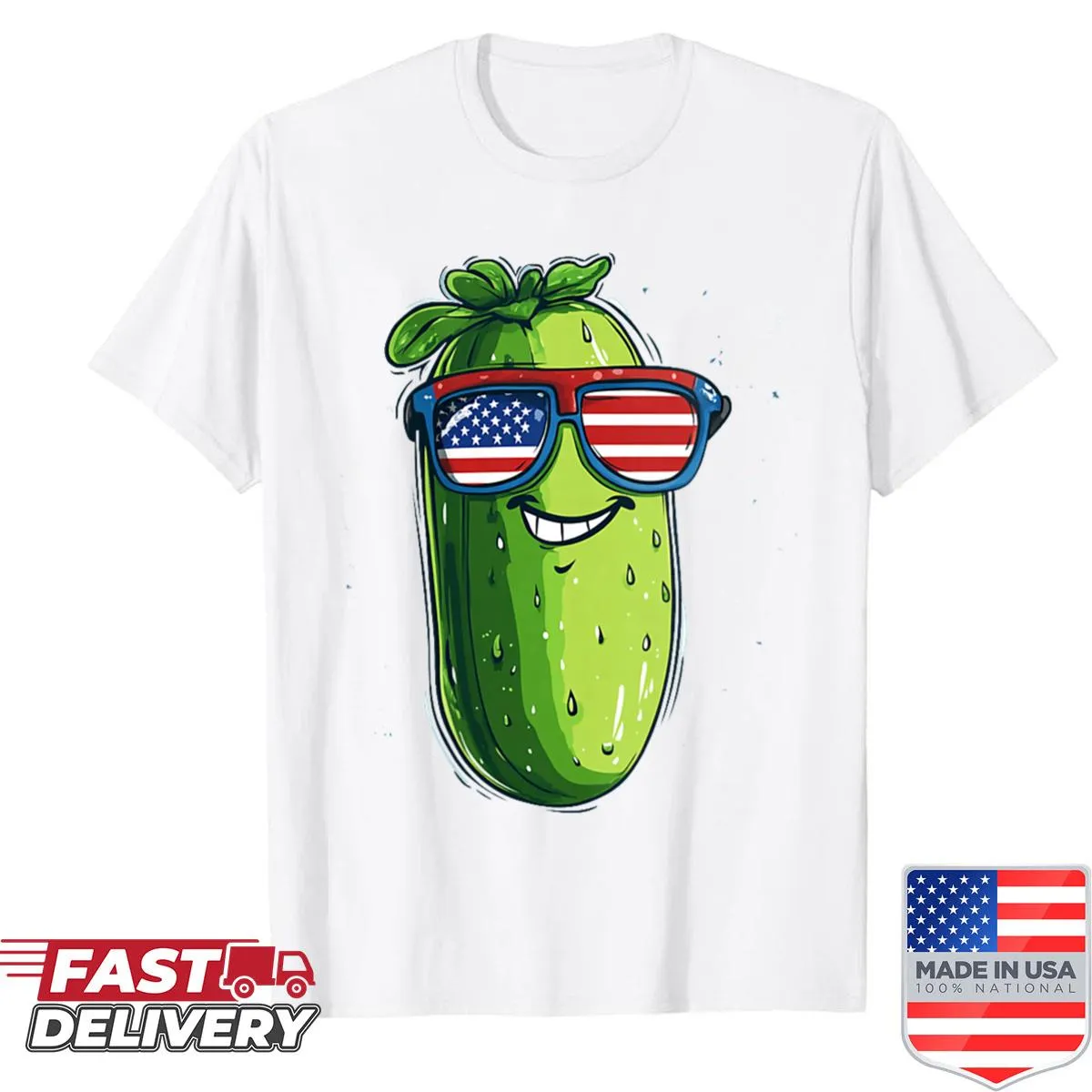 Funny T-shirt featuring a pickle with sunglasses, perfect for casual wear