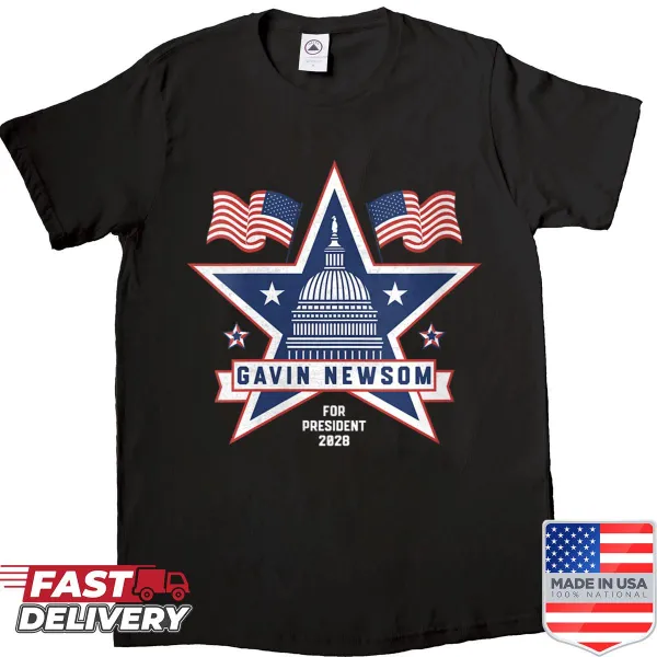 Patriotic shirt supporting Gavin Newsom's 2028 presidential campaign