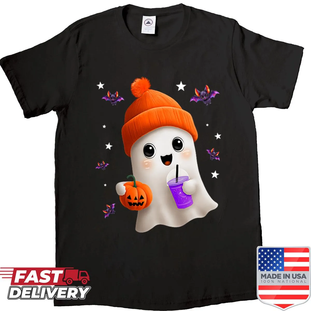Adorable ghost graphic on Halloween shirt for women