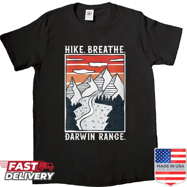 Nature-themed hiking shirt featuring the Darwin Range