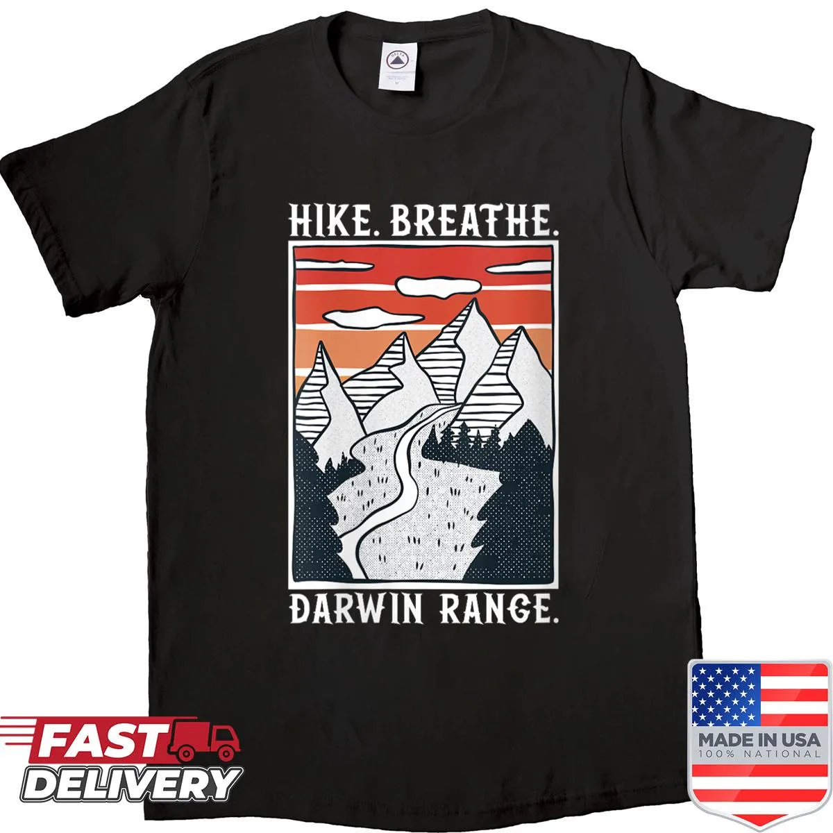 Nature-themed hiking shirt featuring the Darwin Range
