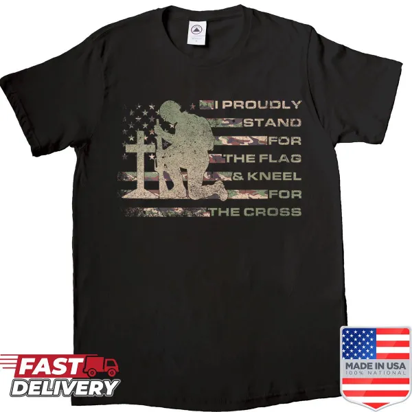 Patriotic design featuring the US flag and text about faith