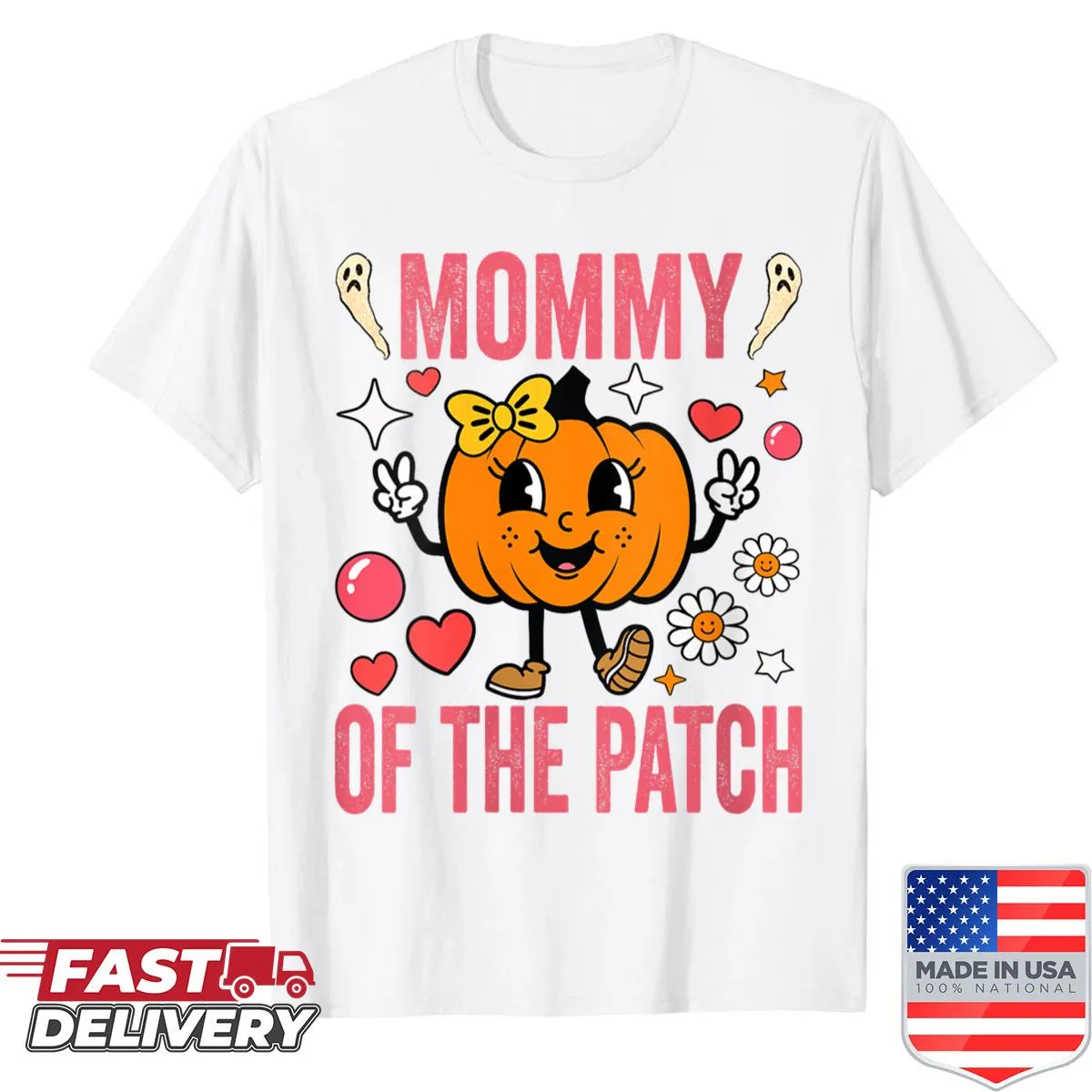 Funny Halloween shirt with pumpkin graphics and text for moms
