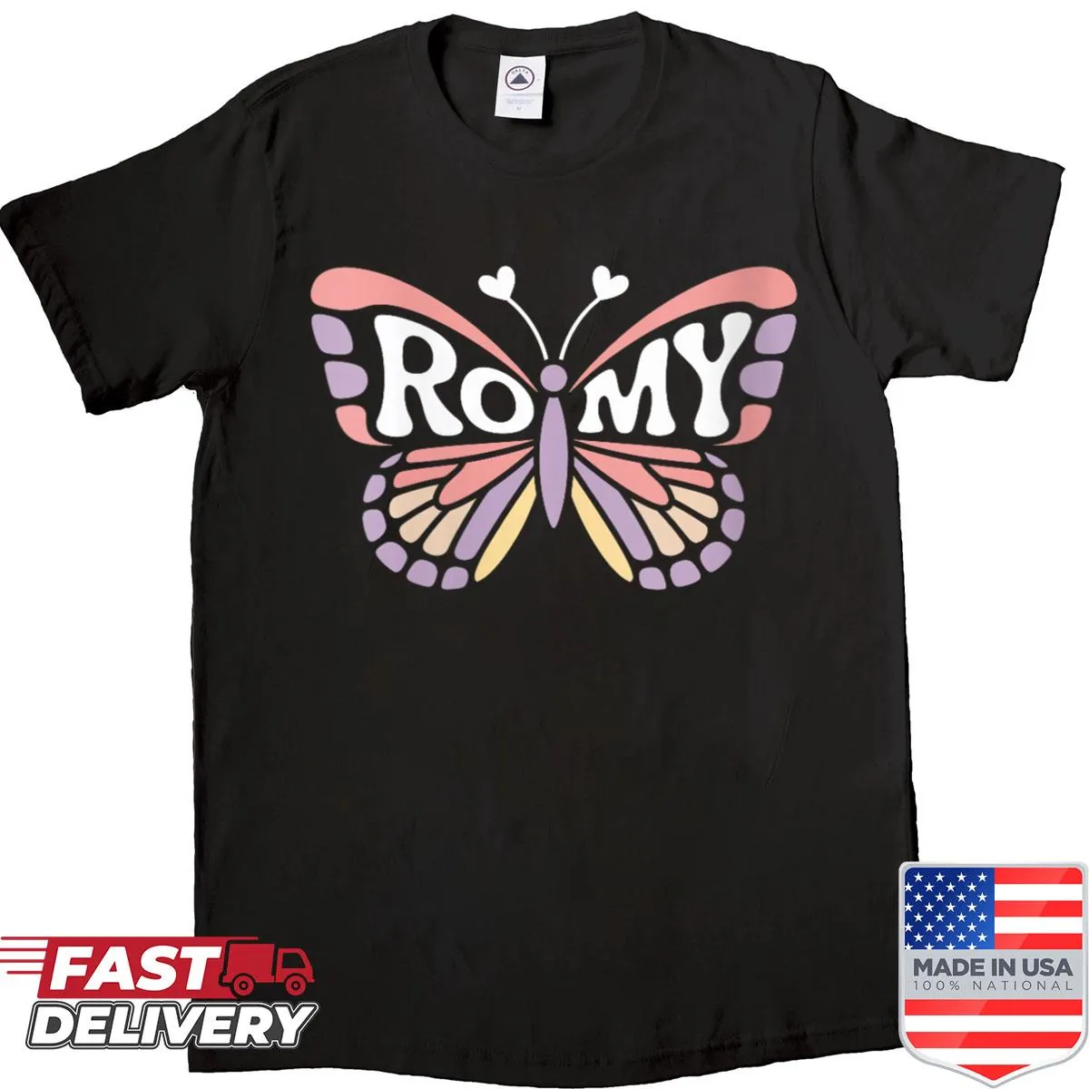 Cute personalized shirt with name 'Romy' and butterfly design