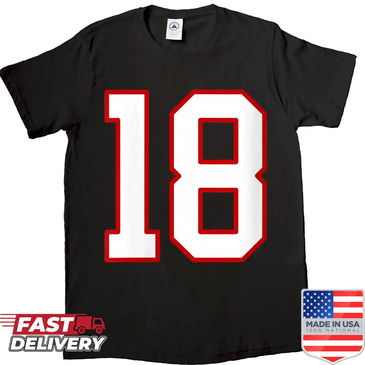 White and red sports jersey shirt with number 18 for women.