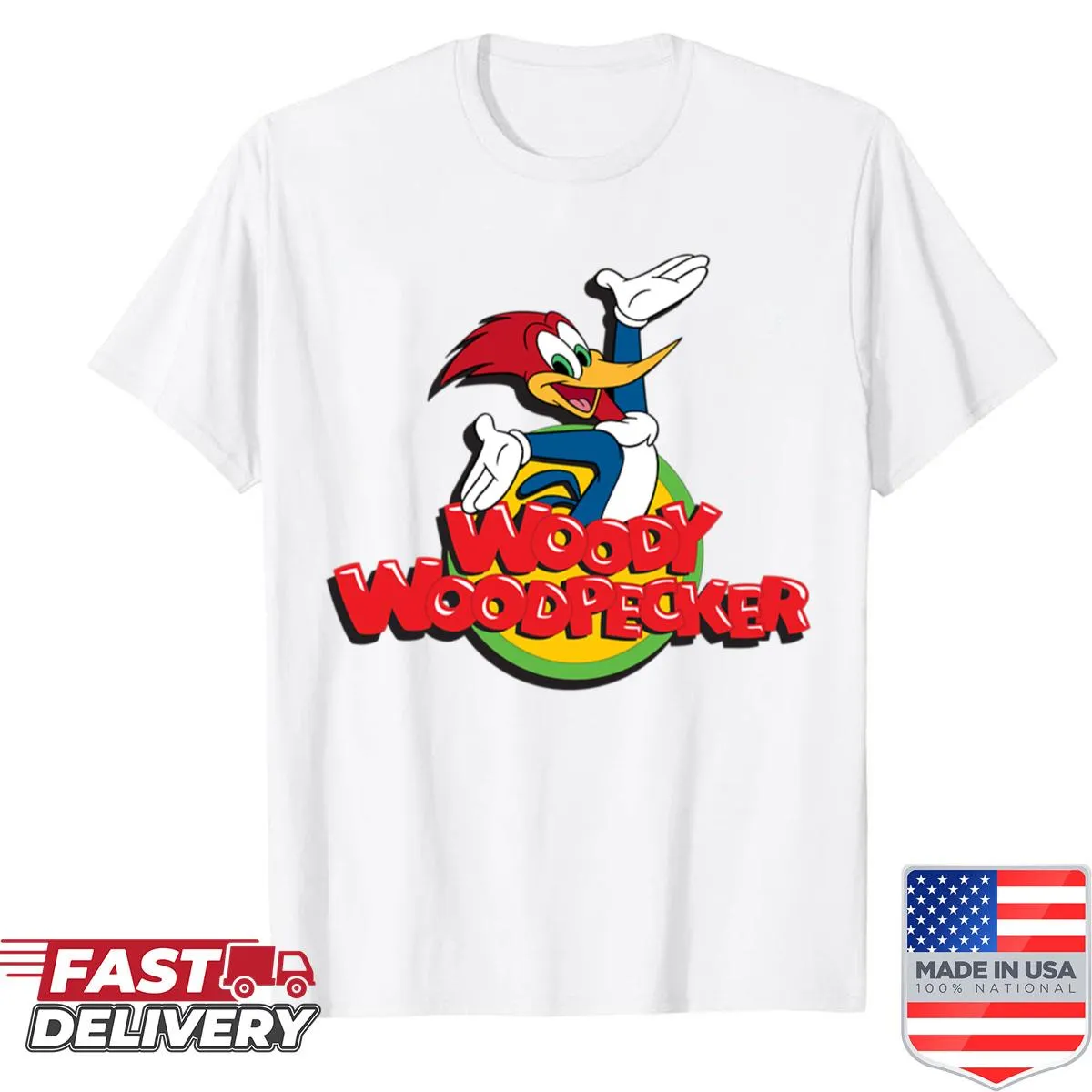 Cartoon shirt featuring Woody Woodpecker in a playful design