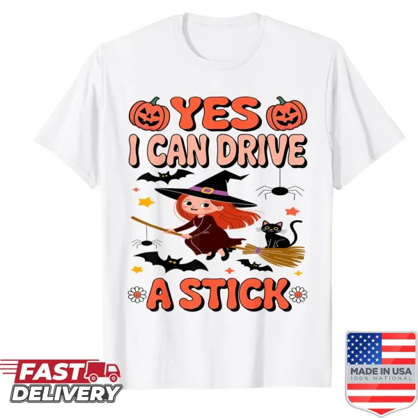 Funny Halloween shirt for kids saying Yes I Can Drive A Stick