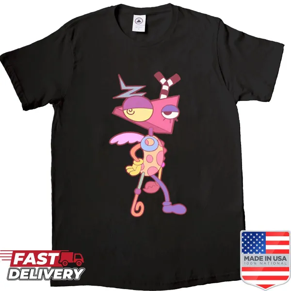 Graphic of a digital circus scene on a whimsical shirt