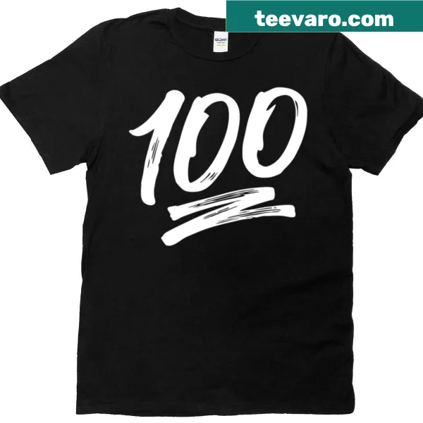 White t-shirt featuring a playful design of 100 emoji symbols