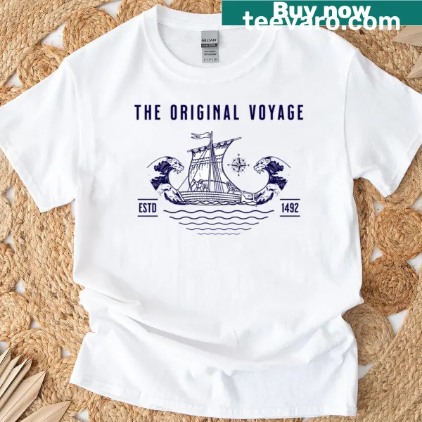 Illustrative t-shirt depicting a nautical ship from 1492 voyage
