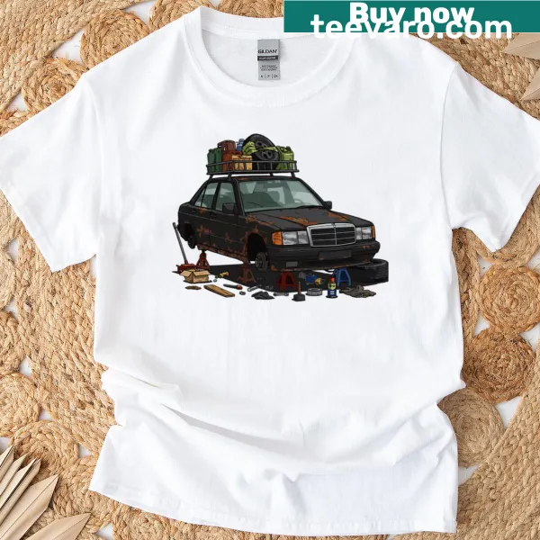 Vintage T-shirt celebrating classic cars and rust aesthetics