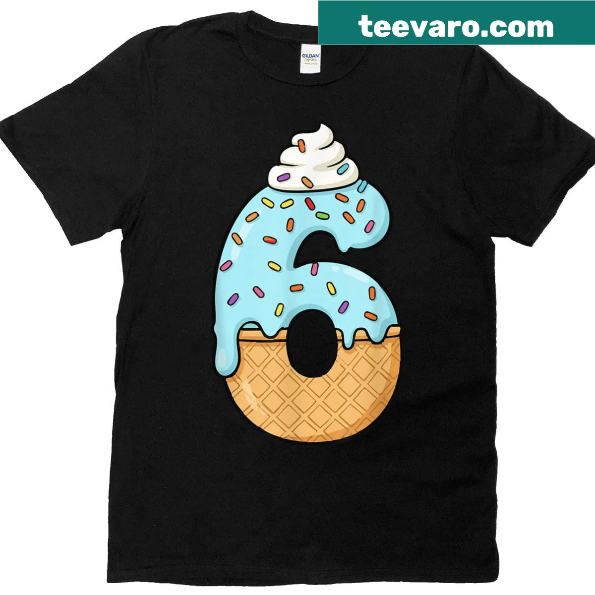 Funny ice cream-themed jersey tee for kids featuring the number 6 — on a men's t-shirt
