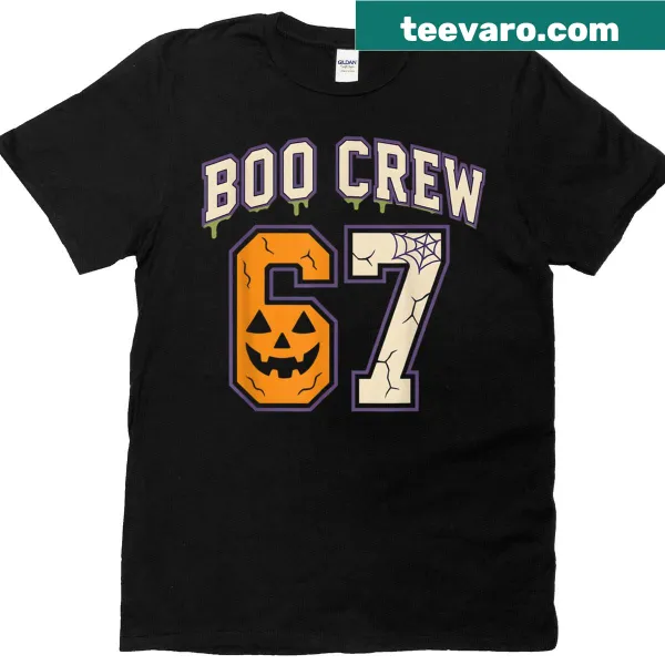 Halloween T-shirt with 'Boo Crew' sports jersey design