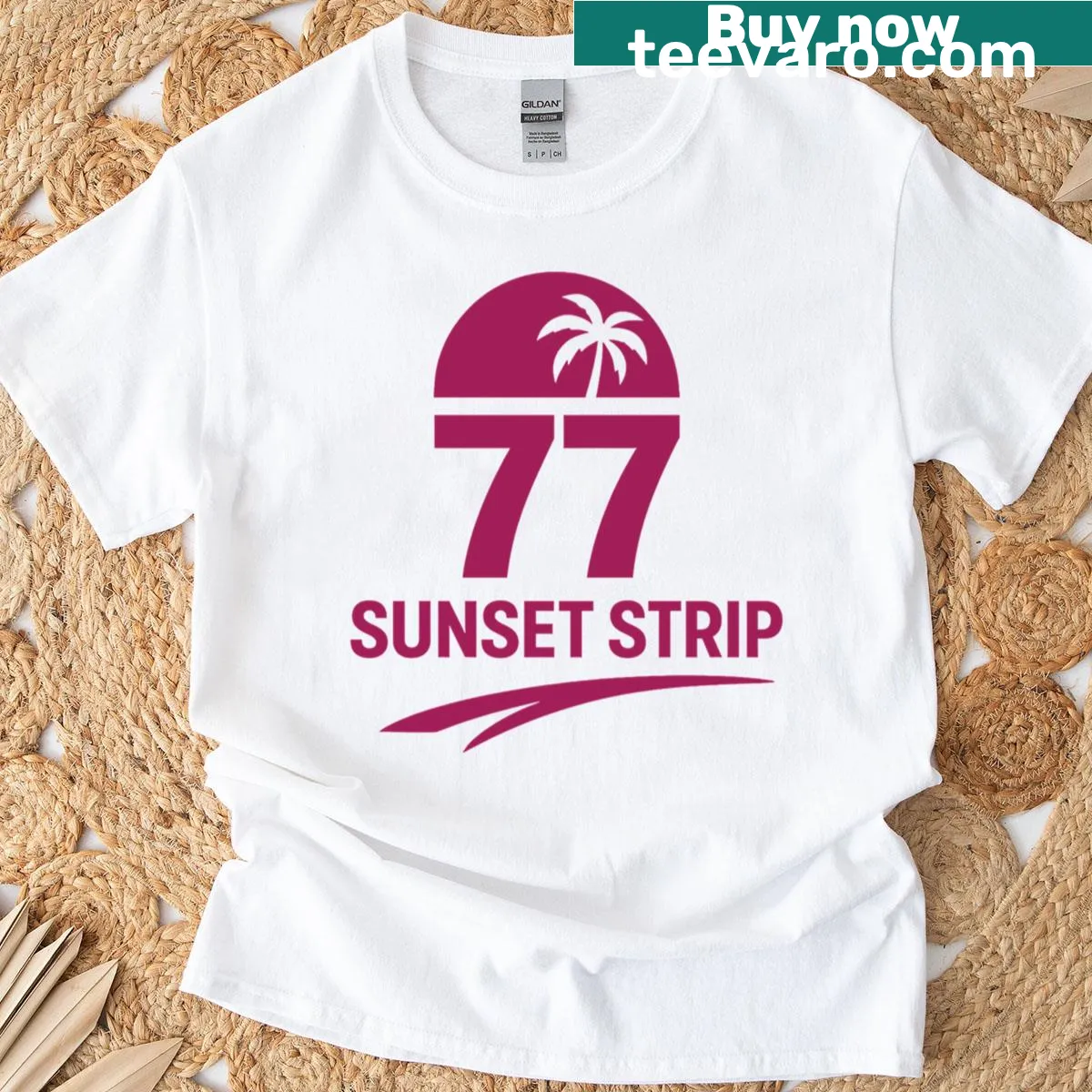 Retro vintage logo of 77 Sunset Strip on a T-shirt. — on a men's t-shirt